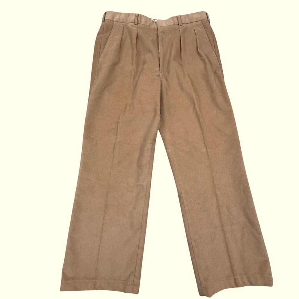 L.L. Bean Vintage Mens Corduroy Pants Tan Tag Size 36 Pleated Front Casual